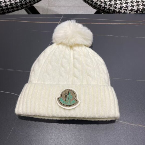 Moncler Accessories - Moncler Women's White Wool Beanie with Pom-Pom Detail
